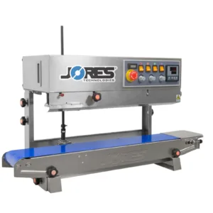 selladora continua de banda de acero inoxidable con codificador para 220V con cinta transportadora azul