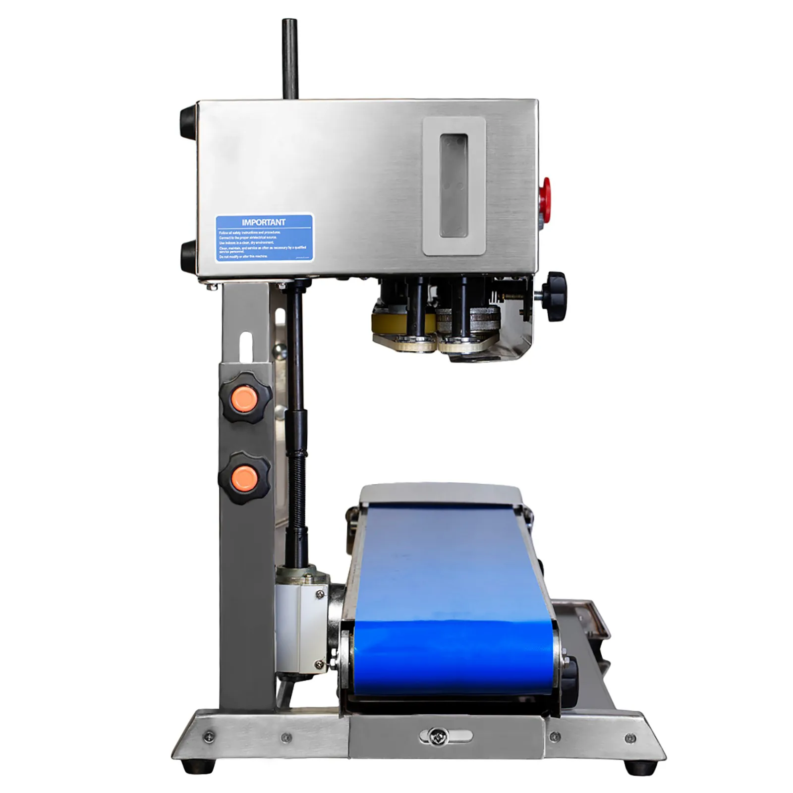 vista lateral de la máquina selladora de bolsas de acero inoxidable JORES TECHNOLOGIES® configurada para sellar bolsas en aplicaciones horizontales
