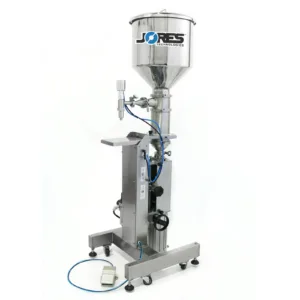 Llenadora neumática de pistón para pastas de alta viscosidad de acero inoxidable con tolva de alta capacidad y pedal de pie de JORES TECHNOLOGIES®