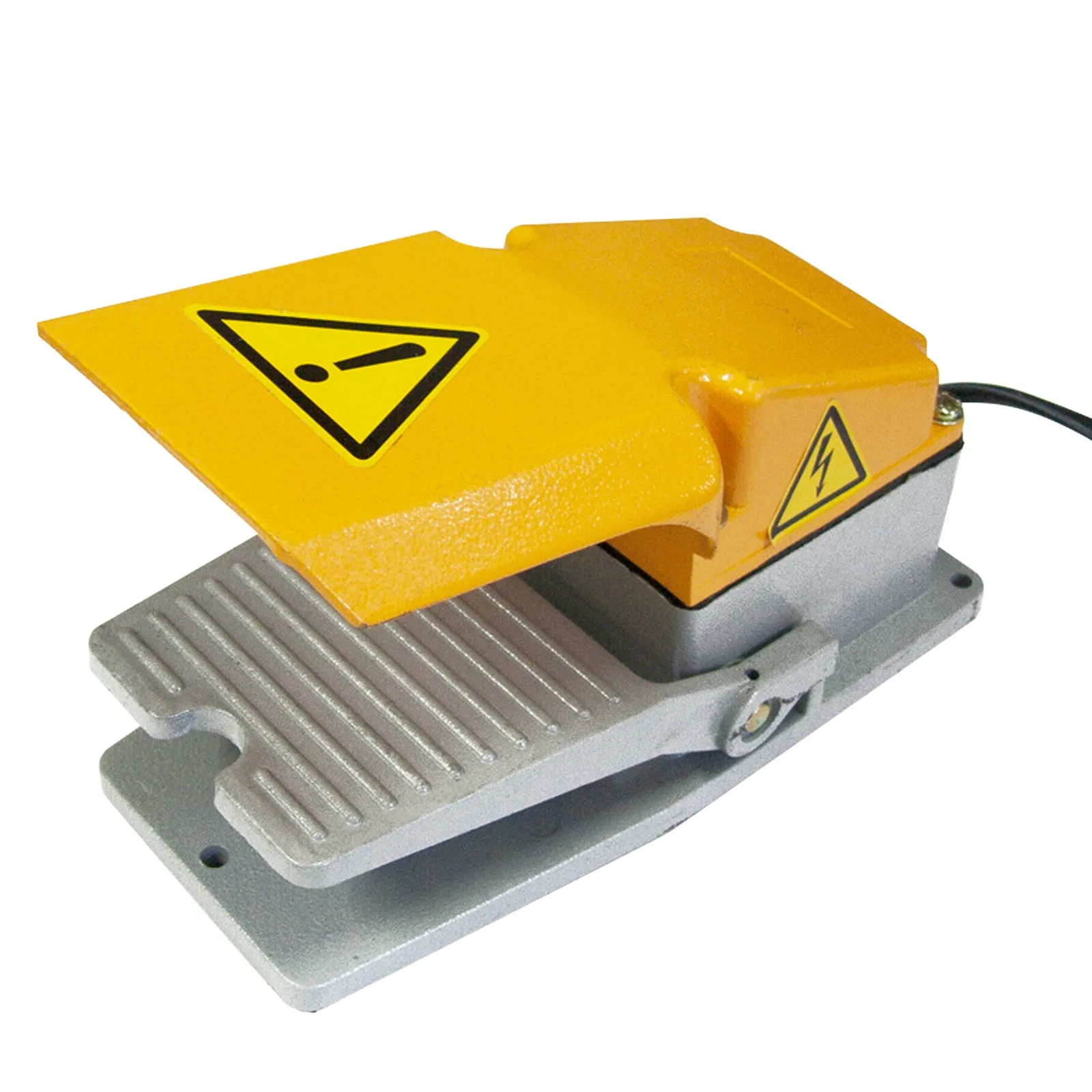 Primer plano que muestra un pedal amarillo de un llenador volumétrico de pistón JORES TECHNOLOGIES®