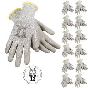 Paquete de 12 guantes de trabajo de seguridad resistentes a cortes con palmas recubiertas de poliuretano