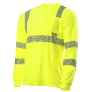Camiseta de seguridad de manga larga con bolsillo, reflectante por transferencia térmica, de alta visibilidad, amarilla/lima