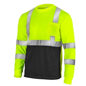 camisa de seguridad de manga larga de alta visibilidad, reflectante, amarilla y negra, que disimula la suciedad