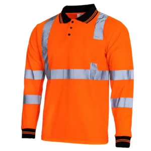 Polo de manga larga de seguridad reflectante Hi Vis naranja, conforme a ANSI, con tejido transpirable de ojo de pájaro