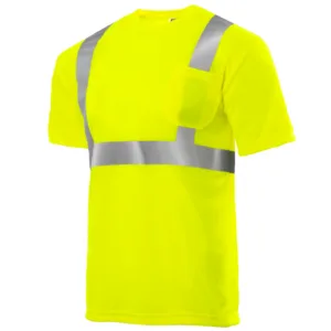Camisa de seguridad reflectante de alta visibilidad amarilla con bolsillo en el pecho, ANSI clase 2 tipo R