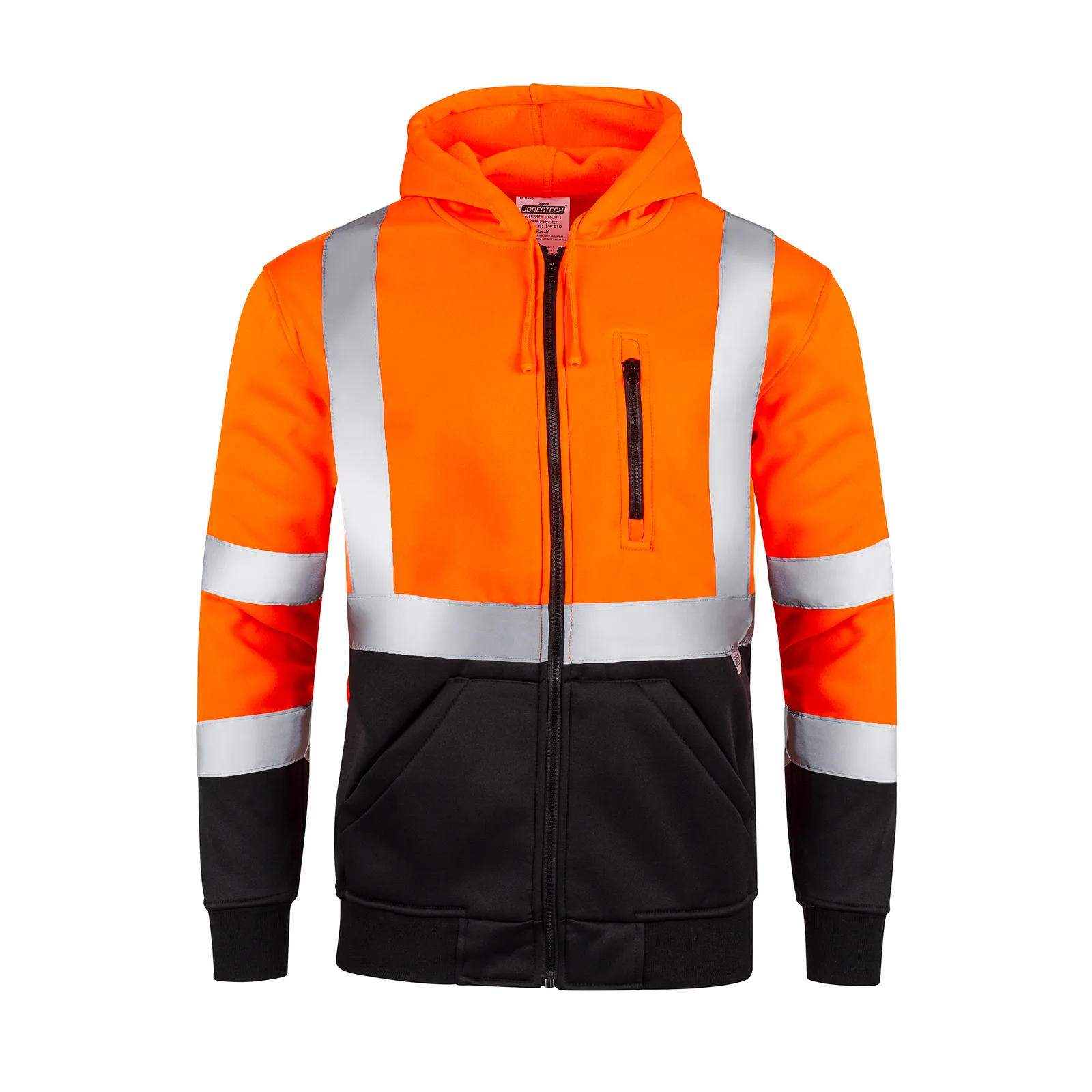Sudadera con capucha de alta visibilidad color naranja con franjas reflectantes ANSI clase 3 tipo R