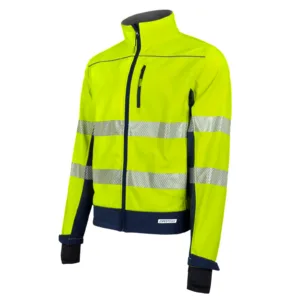 Chaqueta de seguridad softshell impermeable de alta visibilidad con forro polar y franjas reflectantes