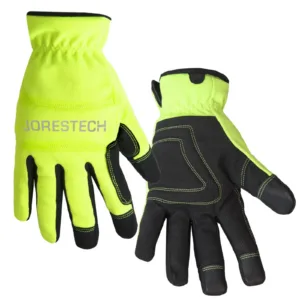 Un par de guantes de trabajo de seguridad JORESTECH de alta visibilidad con pantalla táctil y forro polar para protección contra el clima