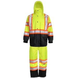 Pantalones impermeables de seguridad de alta visibilidad en dos tonos con bandas reflectantes en X en la parte trasera
