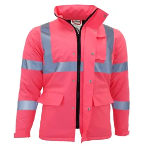 Chaqueta de seguridad rosa de alta visibilidad con bandas reflectantes