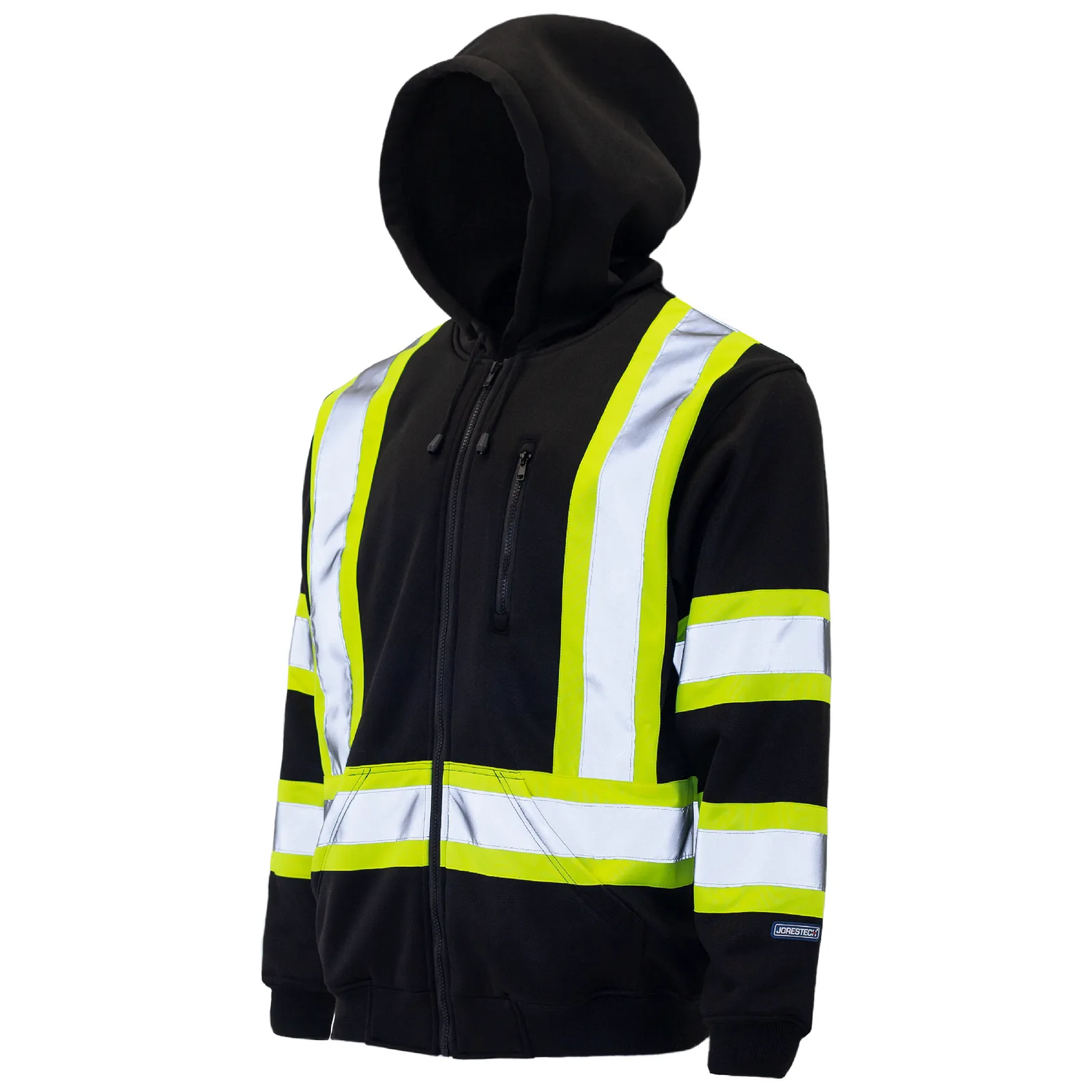 Sudadera con capucha de seguridad negra de alta visibilidad con franjas reflectantes ANSI clase 1 tipo O