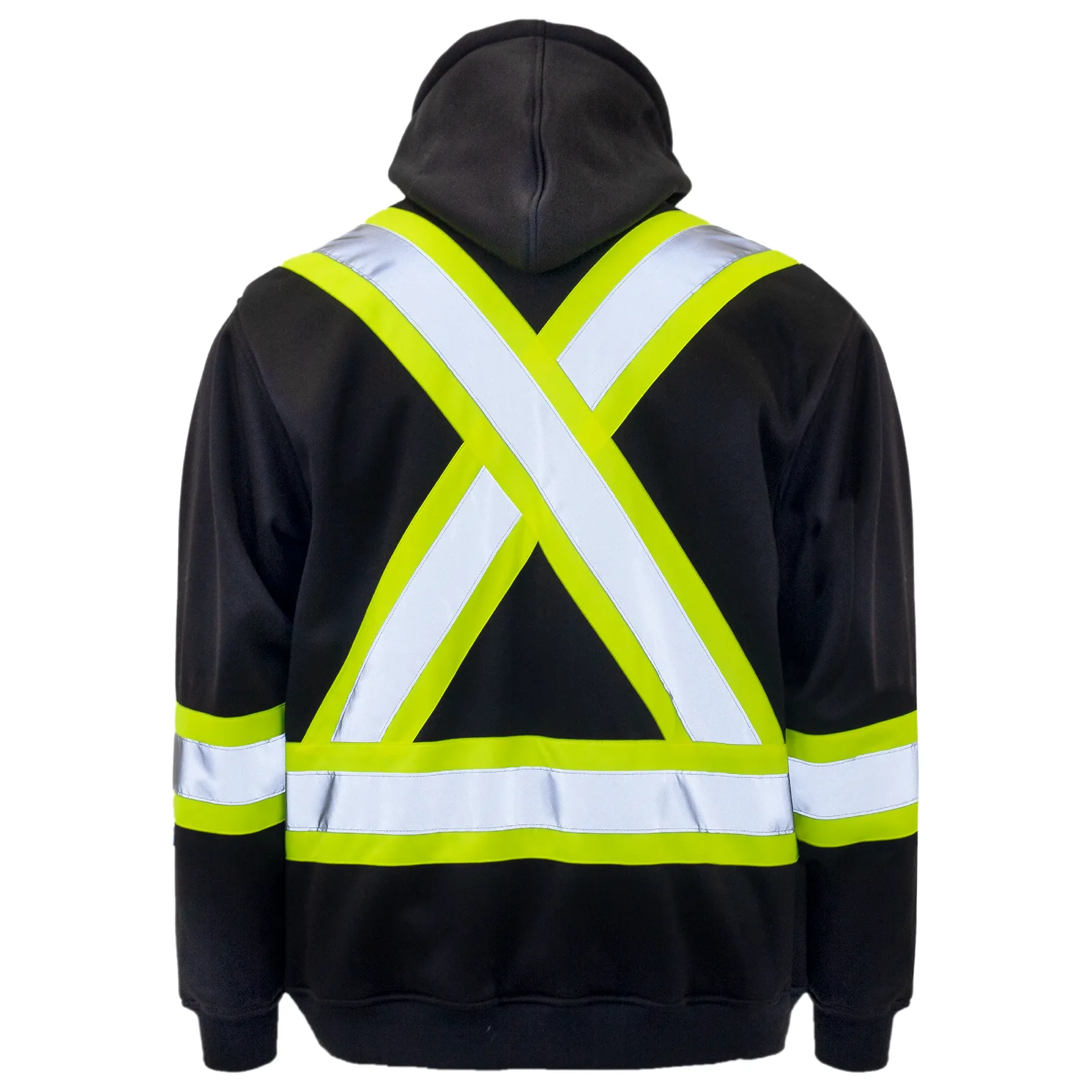 Sudadera con capucha de alta visibilidad negra con X reflectante en la espalda
