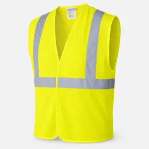 Chaleco de seguridad de malla amarillo de alta visibilidad con cierre desprendible, 2 bandas reflectantes de 2” y bolsillo