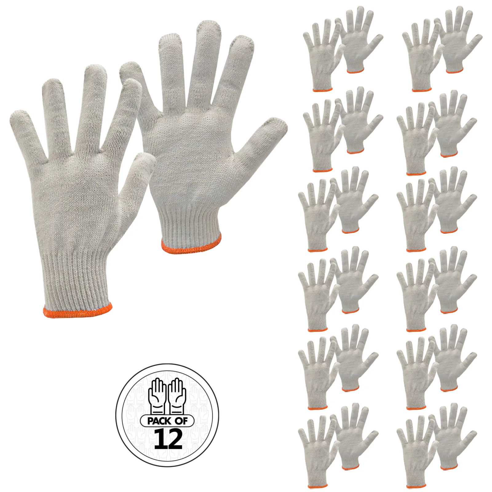12 pares de guantes blancos de punto de seguridad multipropósito JORESTECH