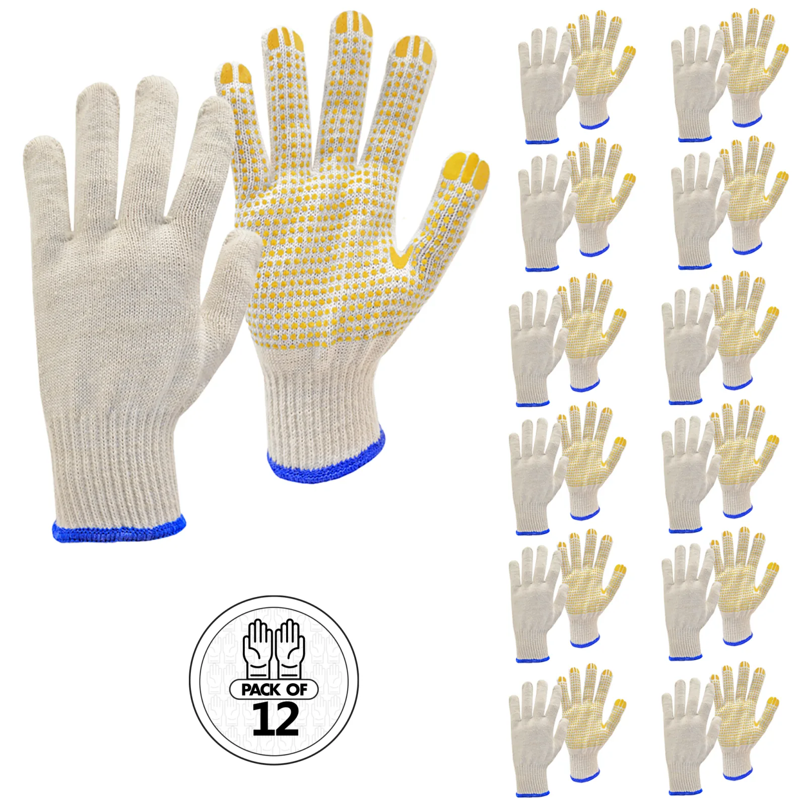 Guantes de punto de seguridad multiuso con palmas antideslizantes de PVC con puntos – Paquete de 12 - Imagen 7