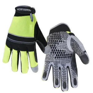 1 par de guantes de trabajo de seguridad JORESTECH color lima con palmas negras con puntos de silicona antideslizante