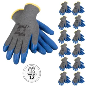 Guantes de trabajo de seguridad con palmas recubiertas de látex arrugado: paquete de 12