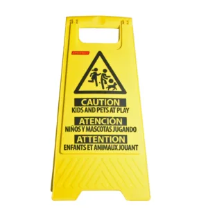El cartel de precaución plegable de doble cara Jorestech para niños jugando